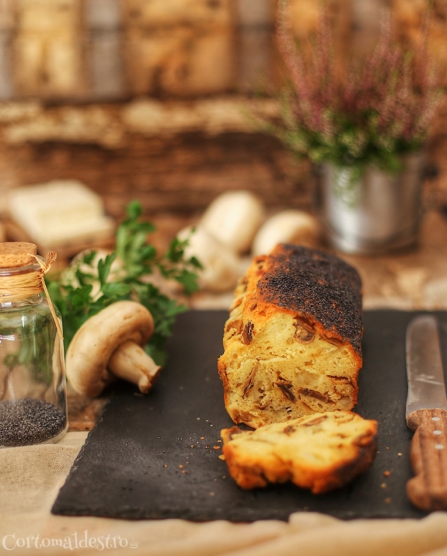 Plumcake ai funghi con caprino fresco e semi di papavero