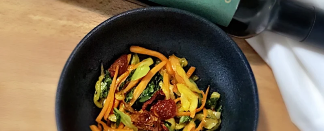 Wok di pak choi e carote, al profumo di zafferano con sentori di pomodoro e carciofi e olio extravergine di oliva Gerbino 3 Wok di Pak Choi 1